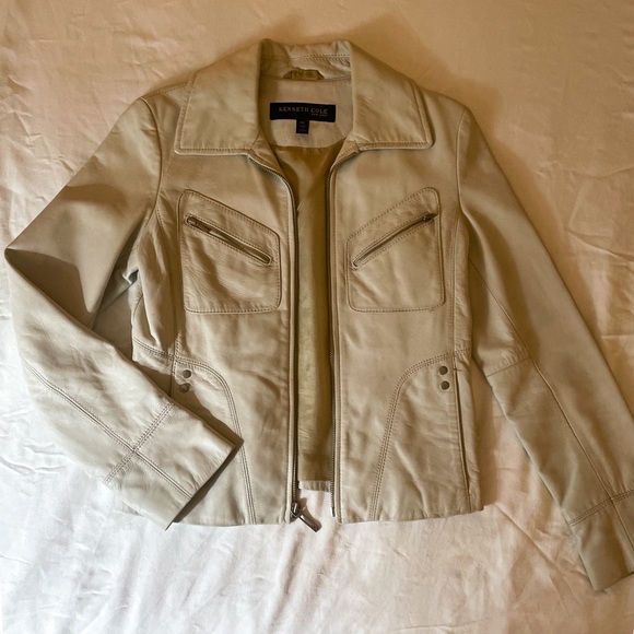 Vintage Kenneth Cole White Leather Motorcycle Jacket - Picture 7 of 8